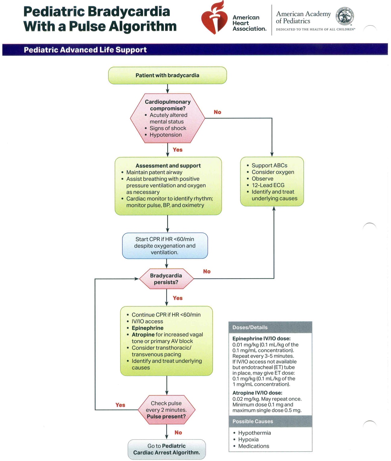 <p>Pediatric Bradycardia with a Pulse Algorithm