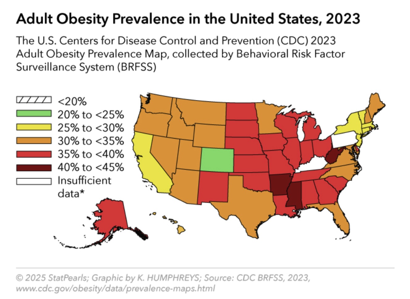 <p>Adult Obesity Prevalence in the United States, 2023, Map</p>