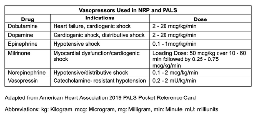 <p>Vasopressors Used in Neonatal Resuscitation and Pediatric Advanced Life Support